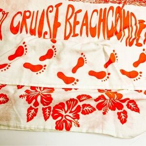 VINTAGE TIKIK Orange and White Beach Tablecloth with Floral and Footprint Design